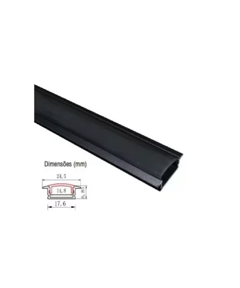 Perfil 2m Preto p/ Fita LED c/ Difusor Preto